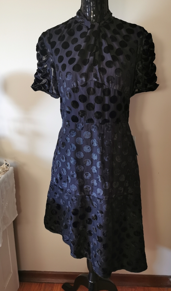 Chelsea28 Black On Black Polka Dot Dress Size L